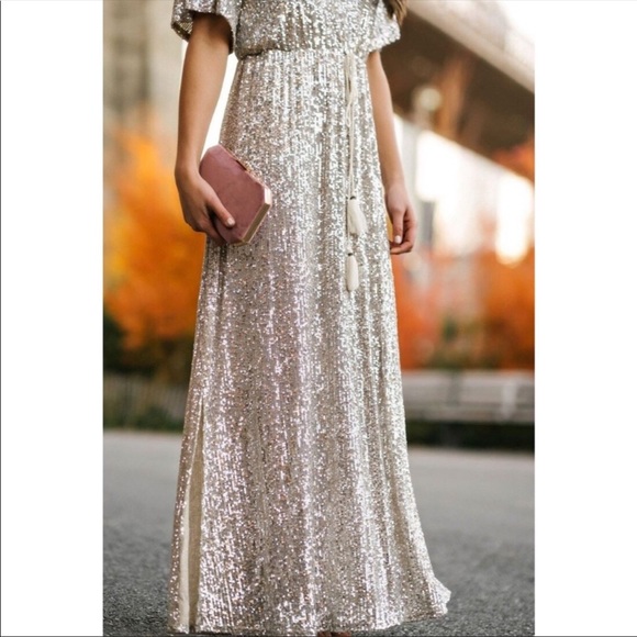 ✨Boho Glam Silver Sequin Maxi Dress - Picture 3 of 7